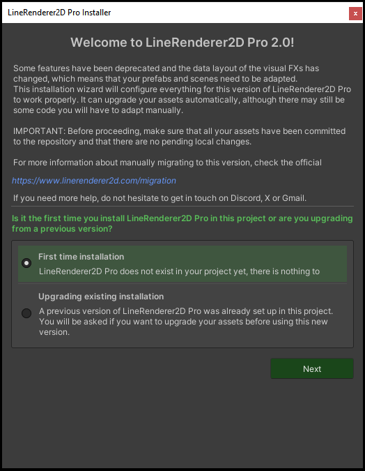 Wizard Step 1 - Welcome to LineRenderer2D Pro 2.0